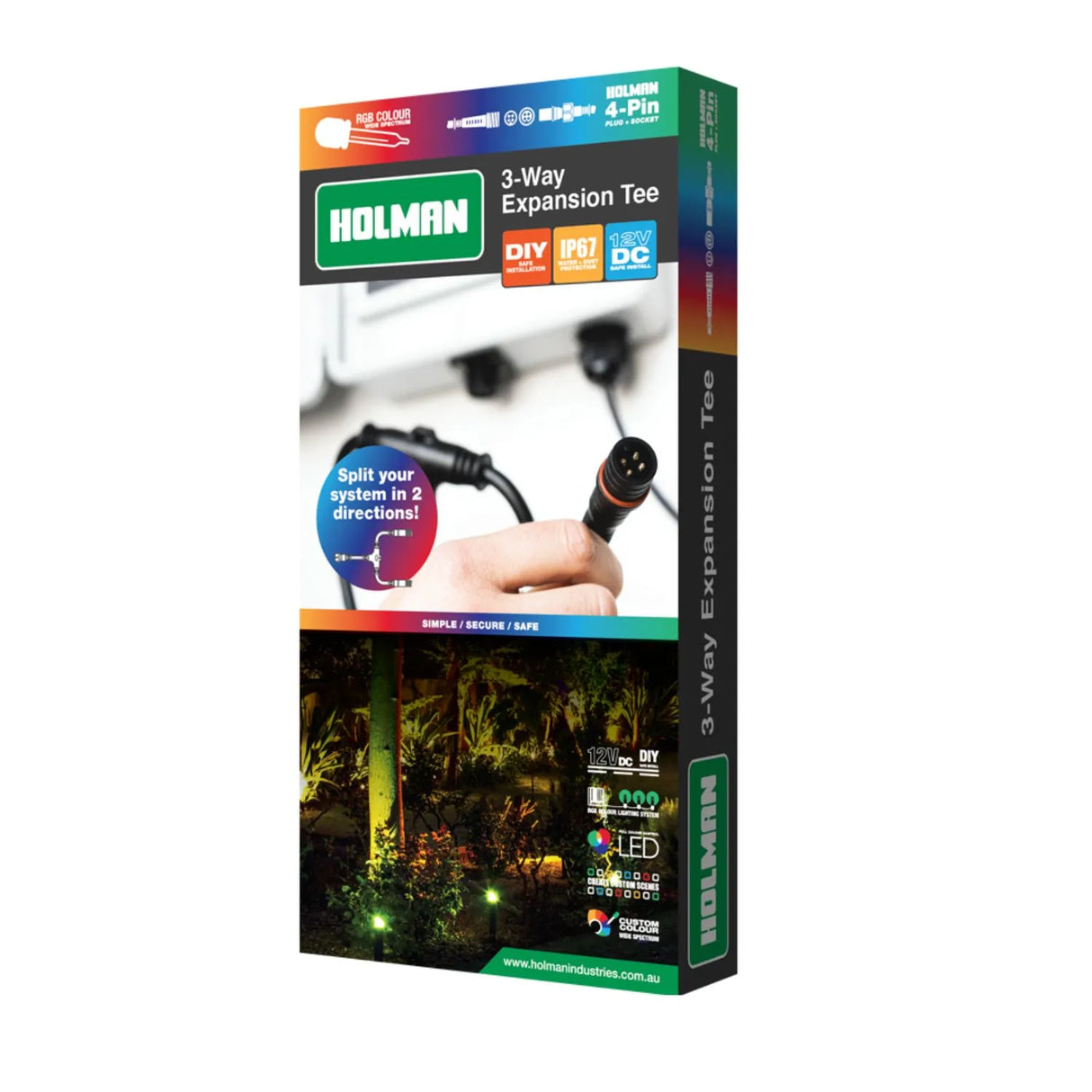 Holman 4‑Pin 3-Way Expansion Tee – RGB Colour Garden Lighting