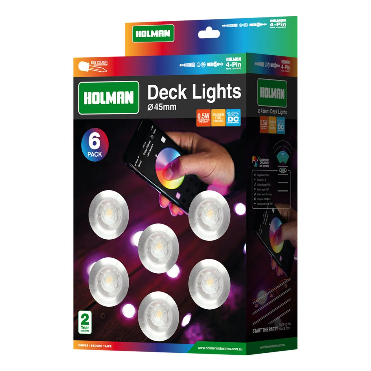 Holman 45mm RGB Colour Deck Light Kit – 0.5W/ 6 Pack