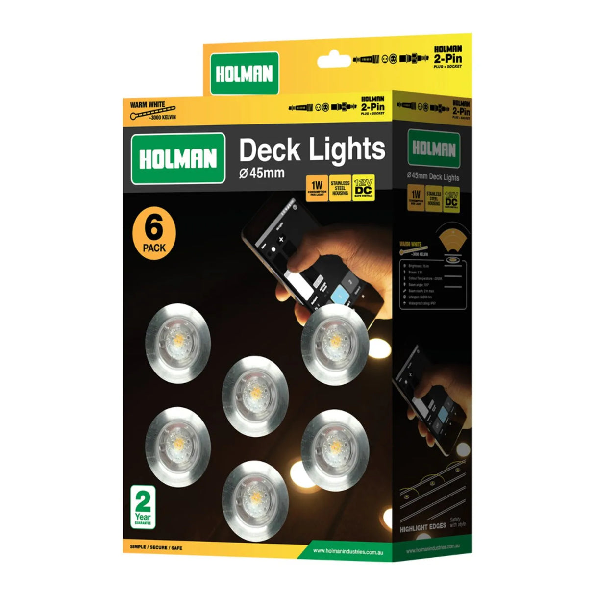 Holman 45mm Warm White Deck Light Kit – 6 Pack