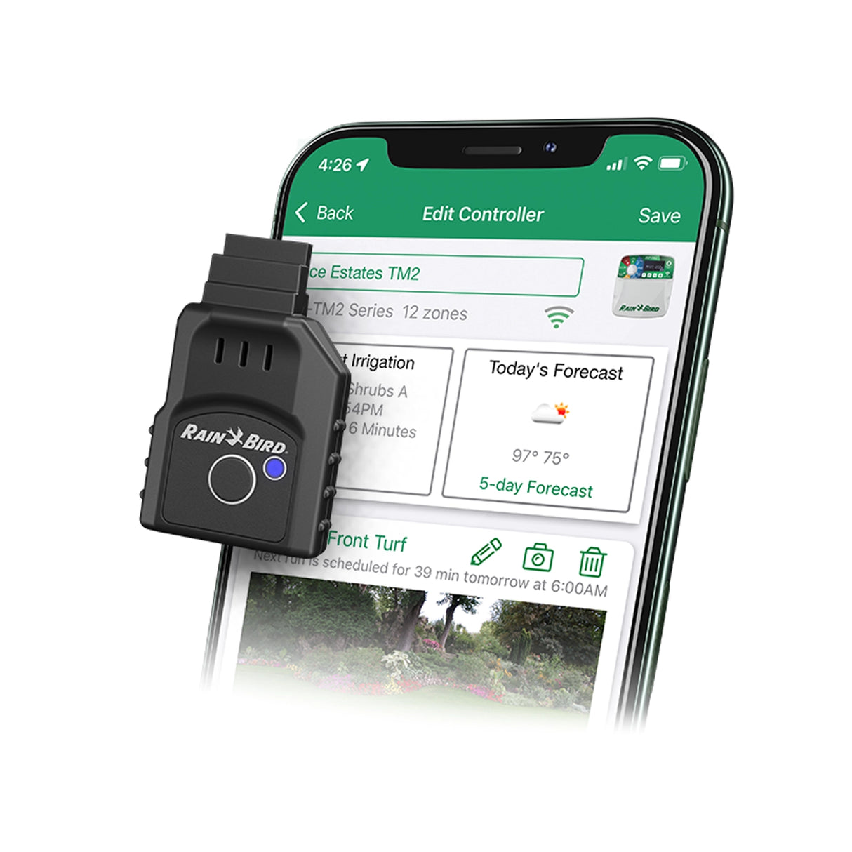mobile app showing Rain Bird LNK2 WiFi Module for Smart Irrigation Control
